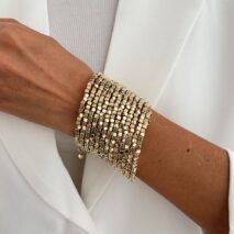 Geometric Gold Silver Square Beaded Bracelet Layered Two Tone - ArtGalleryZen