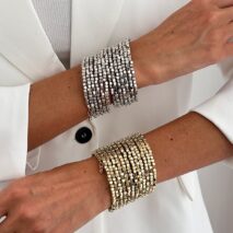 Geometric Gold Silver Square Beaded Bracelet Layered Two Tone - ArtGalleryZen