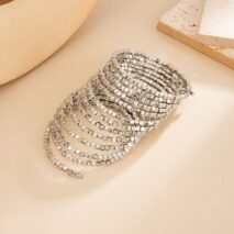 Geometric Gold Silver Square Beaded Bracelet Layered Two Tone - ArtGalleryZen