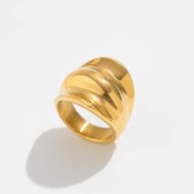 Geometric Gold Silver Tone Chunky Pleated Ring - ArtGalleryZen