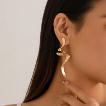 Geometric Gold Silver Tone Curved Ribbon Earrings - ArtGalleryZen