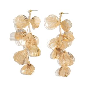 Geometric Abstract Gold Silver Tone Leaf Pendant Earrings - ArtGalleryZen