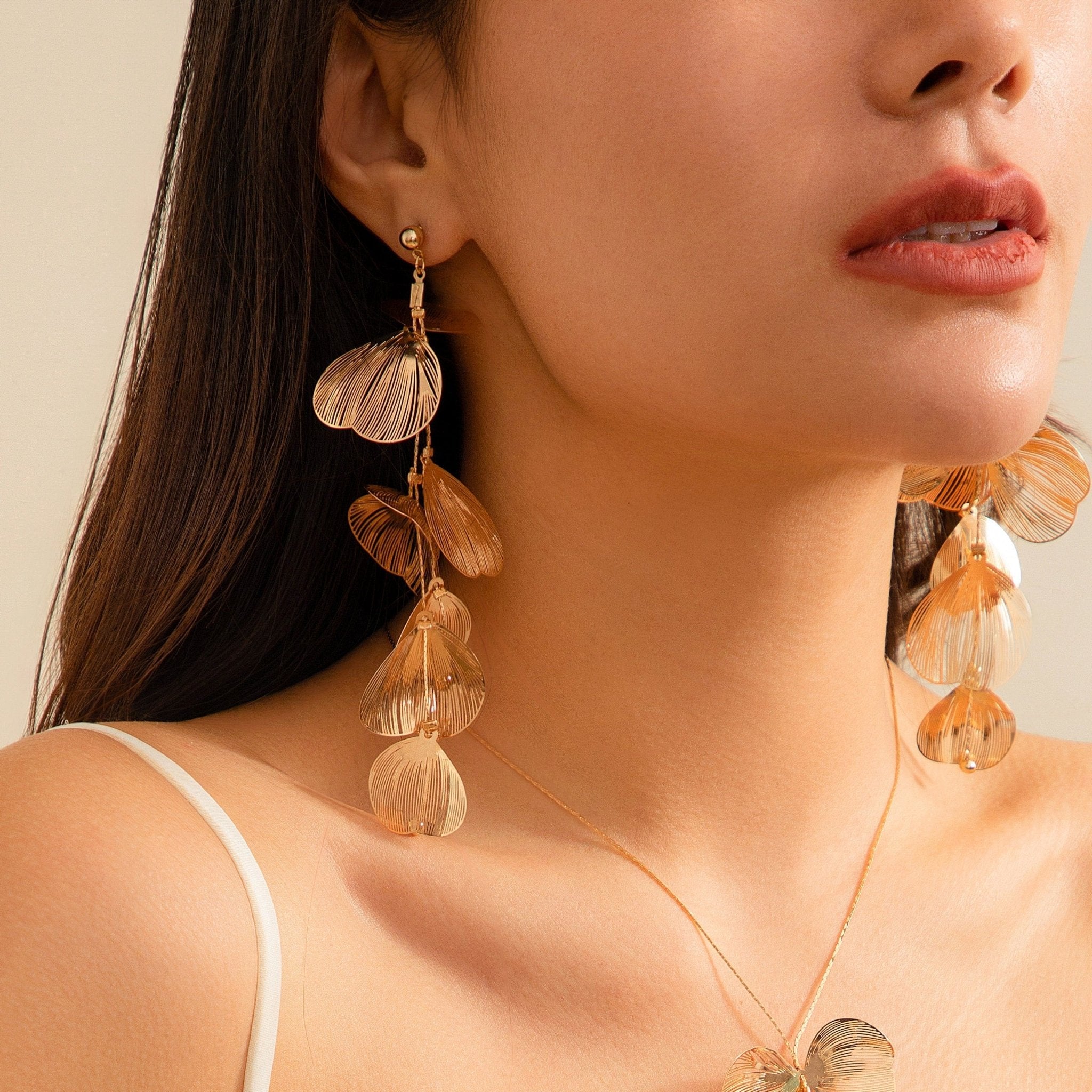 Geometric Abstract Gold Silver Tone Leaf Pendant Earrings - ArtGalleryZen