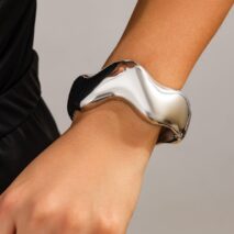 Geometric Gold Silver Tone Glossy Wave Bangle Bracelet - ArtGalleryZen