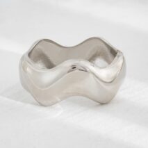 Geometric Gold Silver Tone Glossy Wave Bangle Bracelet - ArtGalleryZen