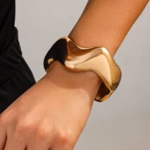 Geometric Gold Silver Tone Glossy Wave Bangle Bracelet - ArtGalleryZen