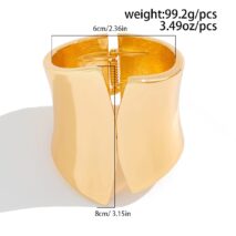 Geometric Gold Silver Tone Glossy Wide Cuff Bangle Bracelet - ArtGalleryZen