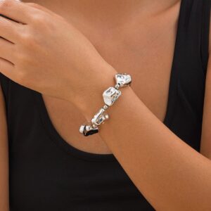 Geometric Gold Silver Tone Irregular Beaded Bracelet - ArtGalleryZen