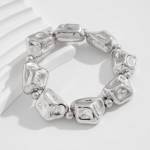 Geometric Gold Silver Tone Irregular Beaded Bracelet - ArtGalleryZen