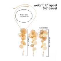 Geometric Gold Silver Tone Leaf Crystal Pendant Y Necklace Earrings Set - ArtGalleryZen