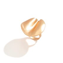 Geometric Gold Silver Tone Round Disk Curved Open Ring - ArtGalleryZen