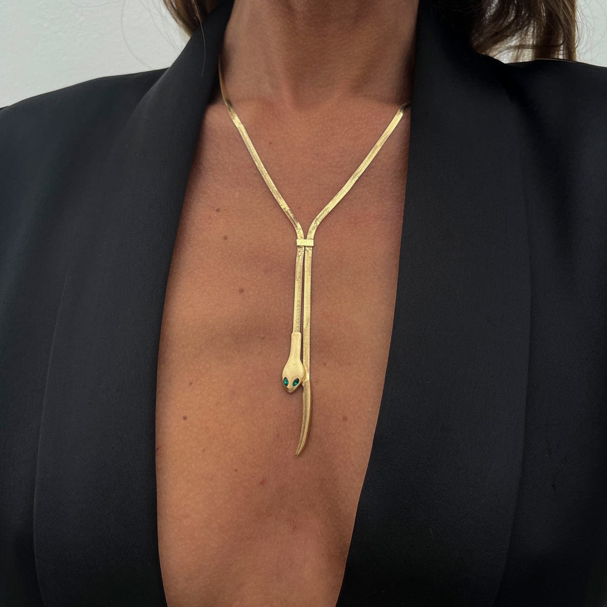 Geometric Gold Silver Tone Snake Necklace - ArtGalleryZen