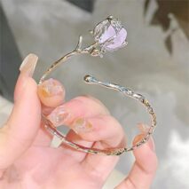 Geometric Healing Stone Rose Bangle Bracelet - ArtGalleryZen