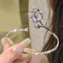 Geometric Healing Stone Rose Bangle Bracelet - ArtGalleryZen