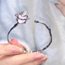 Geometric Healing Stone Rose Bangle Bracelet - ArtGalleryZen