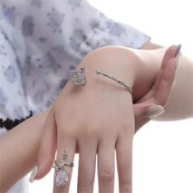 Geometric Healing Stone Rose Bangle Bracelet - ArtGalleryZen
