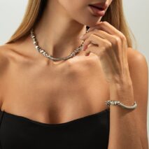 Geometric Irregular Beaded Chain Choker Necklace Bracelet - ArtGalleryZen