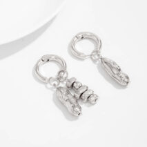Geometric Irregular Beaded Dangle Huggie Hoop Earrings - ArtGalleryZen