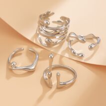 Geometric Irregular Flow Lava Open Ring Set - ArtGalleryZen