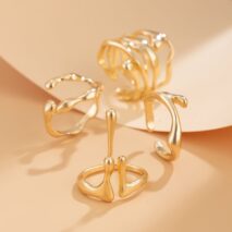 Geometric Irregular Flow Lava Open Ring Set - ArtGalleryZen