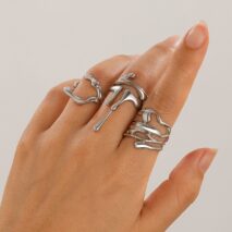 Geometric Irregular Flow Lava Open Ring Set - ArtGalleryZen