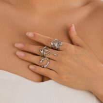 Geometric Irregular Flow Lava Open Ring Set - ArtGalleryZen