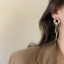 Geometric Irregular Hoop Chain Tassel Flow Lava Earrings - ArtGalleryZen