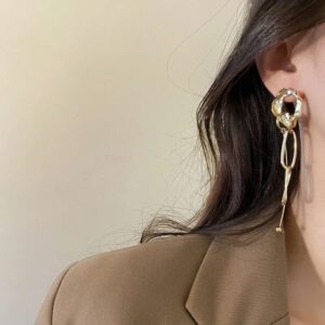 Geometric Irregular Hoop Chain Tassel Flow Lava Earrings - ArtGalleryZen