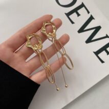 Geometric Irregular Hoop Chain Tassel Flow Lava Earrings - ArtGalleryZen