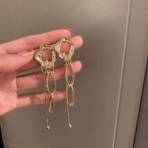 Geometric Irregular Hoop Chain Tassel Flow Lava Earrings - ArtGalleryZen