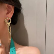 Geometric Irregular Hoop Chain Tassel Flow Lava Earrings - ArtGalleryZen