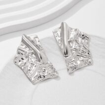 Geometric Irregular Pleated Square Stud Earrings - ArtGalleryZen