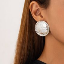 Geometric Irregular Textured Round Disk Stud Earrings - ArtGalleryZen