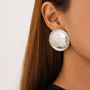 Geometric Irregular Textured Round Disk Stud Earrings - ArtGalleryZen