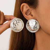 Geometric Irregular Textured Round Disk Stud Earrings - ArtGalleryZen
