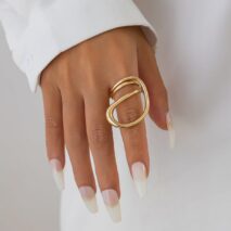 Geometric Layered Gold Silver Plated Curved Ring - ArtGalleryZen
