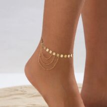 Geometric Layered Gold Silver Tone Sequin Chain Anklet - ArtGalleryZen