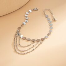 Geometric Layered Gold Silver Tone Sequin Chain Anklet - ArtGalleryZen