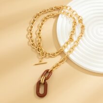 Geometric Layered Toggle Clasp Double Zero Shaped Pendant Choker Necklace - ArtGalleryZen