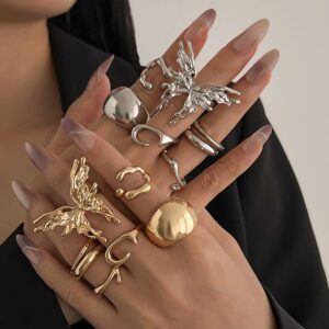 Geometric Liquid Butterfly Stackable Open Ring Set - ArtGalleryZen