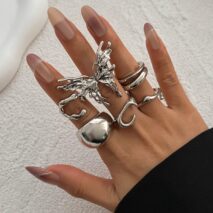 Geometric Liquid Butterfly Stackable Open Ring Set - ArtGalleryZen