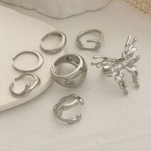 Geometric Liquid Butterfly Stackable Open Ring Set - ArtGalleryZen