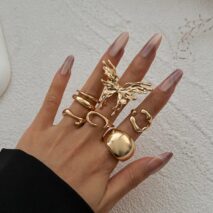 Geometric Liquid Butterfly Stackable Open Ring Set - ArtGalleryZen