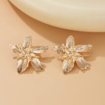 Geometric Metallic Layered Flower Stud Earrings - ArtGalleryZen