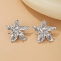 Geometric Metallic Layered Flower Stud Earrings - ArtGalleryZen