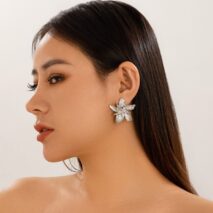 Geometric Metallic Layered Flower Stud Earrings - ArtGalleryZen