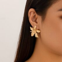 Geometric Metallic Layered Flower Stud Earrings - ArtGalleryZen
