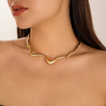 Geometric Minimalist Flow Water Collar Necklace - ArtGalleryZen