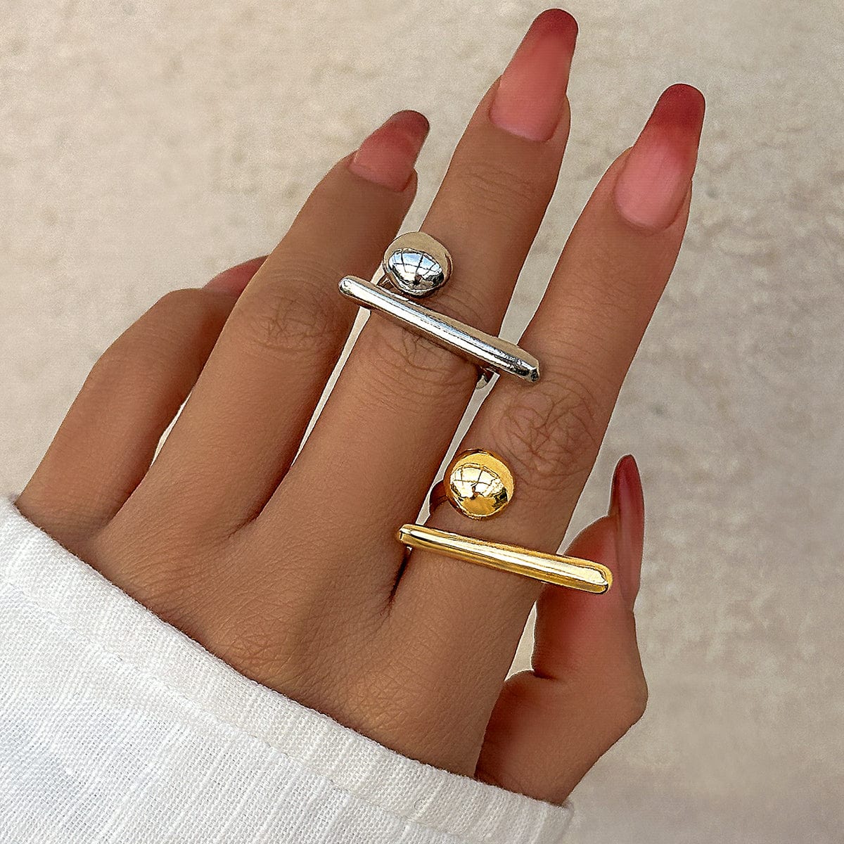 Geometric Minimalist Glossy Round Open Ring - ArtGalleryZen