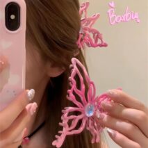 Geometric Pink Hollow Butterfly Chignon Claw Clip Hair Clip - ArtGalleryZen